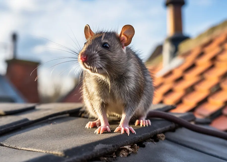 rat sitting on a home roof